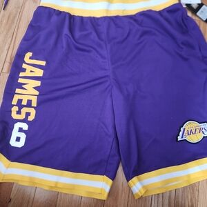 Lebron Lakers Shorts#6 NBA Logo Tag in Purple,Gold & White (Large)